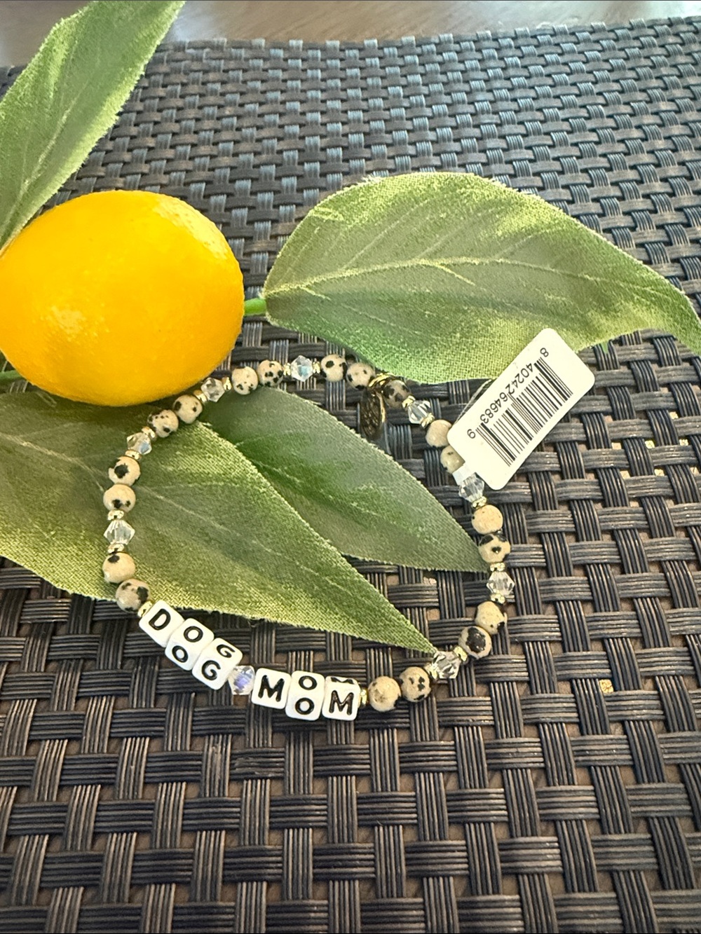 Dog Mom Beaded Stretch Bracelet - Black & White Dalmatian Beads